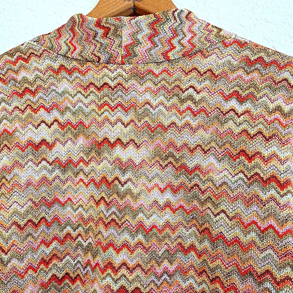 Chicos Travelers Cardigan Open Front Chevron Colorful 3/4 Sleeve Size 2 = L /12 - Picture 9 of 9